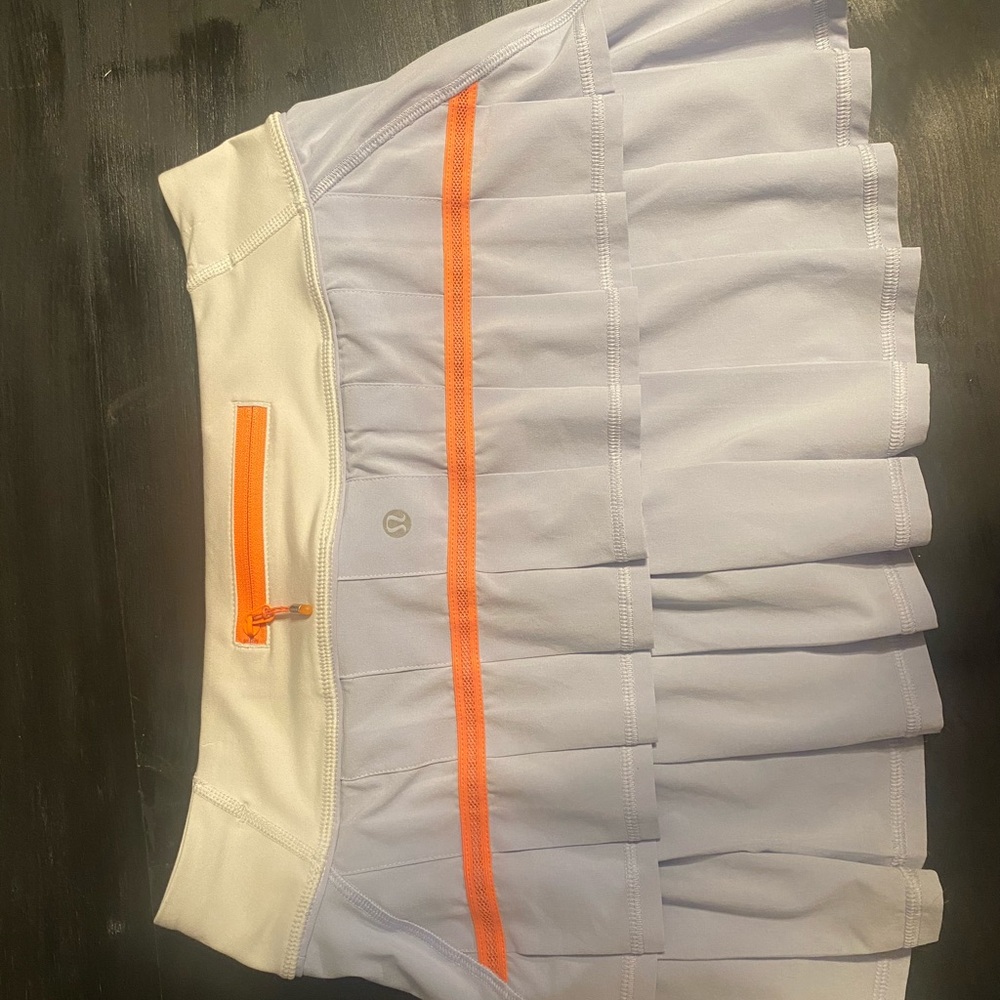 Lululemon Athletica Light Blue with White and Orange Accents Pleated Skort
